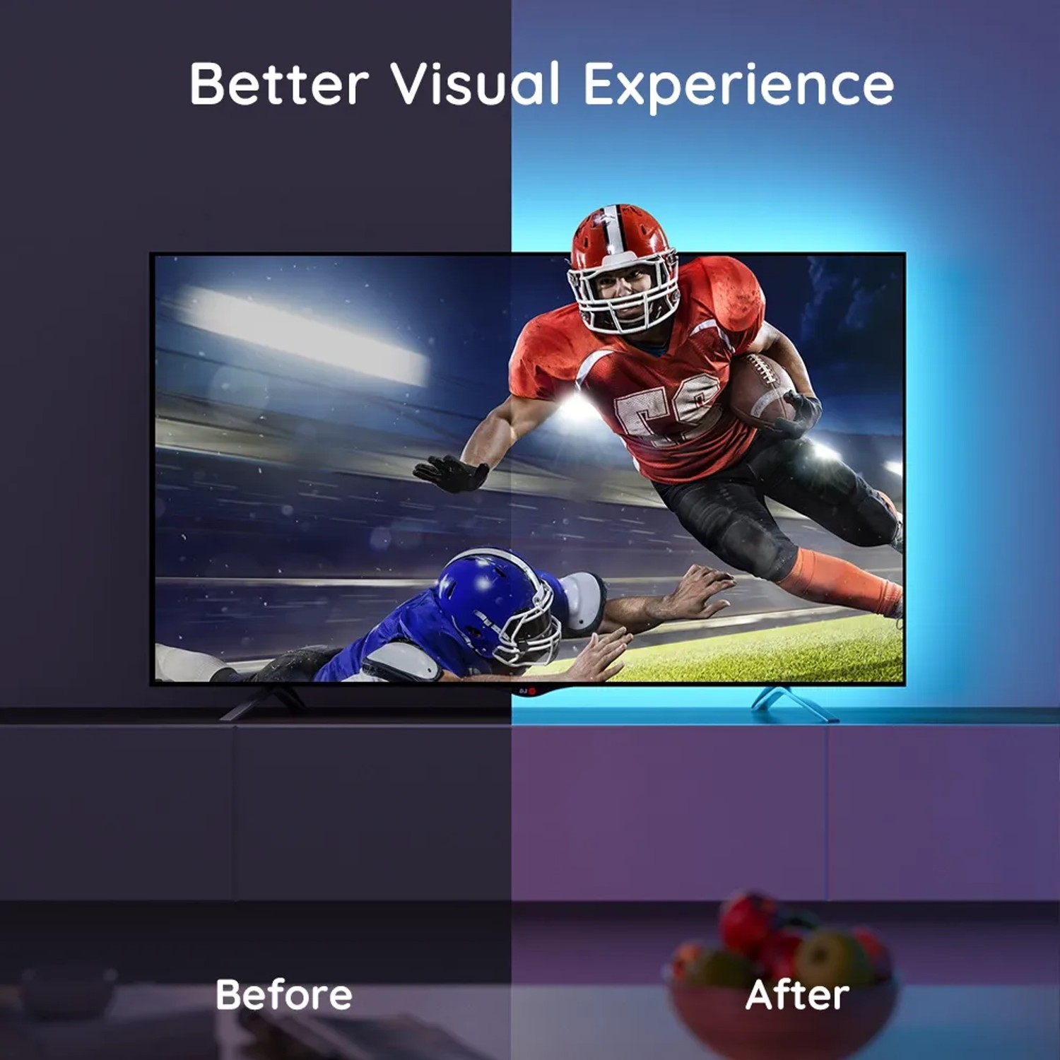 Govee TV LED Hintergrundbeleuchtung H6179: TV mit dynamischer LED-Beleuchtung.