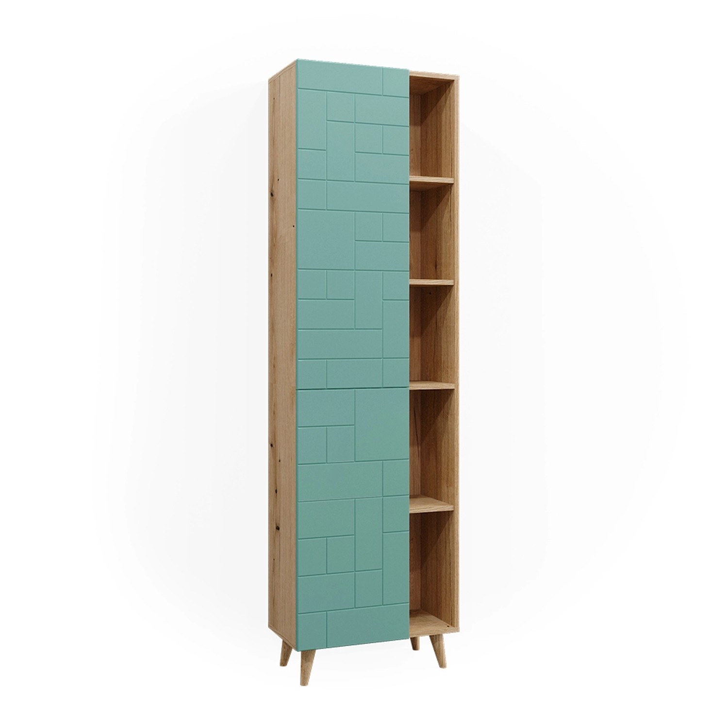 Vicco Badschrank Rudi Mintgrün/Eiche 56 x 193 cm mit Türen und Offenen Fächern