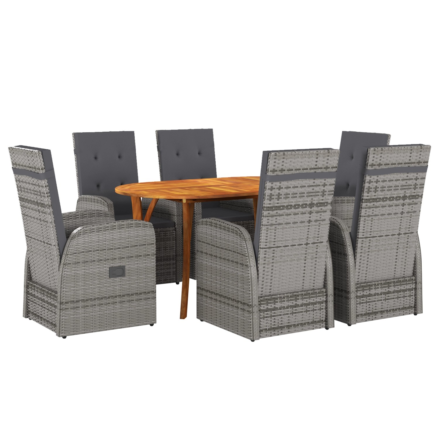 vidaXL 7-tlg Garten-Essgruppe mit Kissen Grau Poly Rattan Akazie 3172817 günstig online kaufen