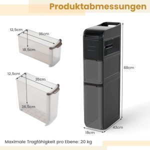 Costway Badrollwagen Nischenschrank Schmal mit Taschentuchbox Schwarz