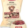 Dibo Hunde-Barf Spezial 2kg: Frostfutter mit Rind, Pansen und Blättermagen im Beutel und Hundenapf.