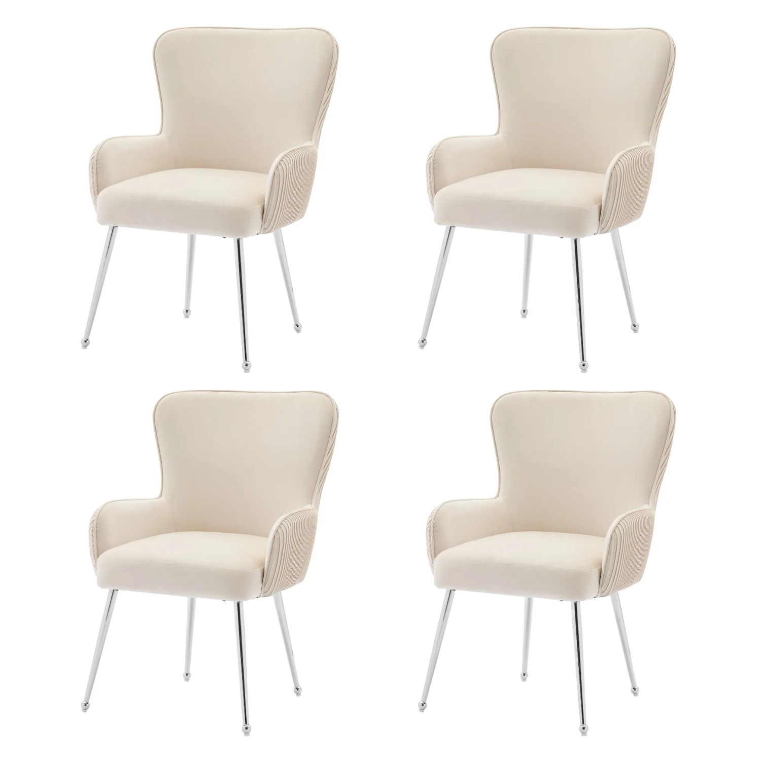Merax Samt Esszimmerstuhl 4er Set mit Armlehnen Silbernen Metallbeinen Beige