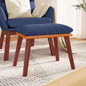 Blauer vidaXL Fußhocker mit Holzbeinen, Stoff- und Kunstlederbezug. Bequeme Fußablage.