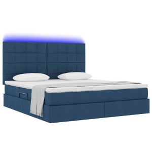 vidaXL Bett mit LED-Lichtleisten mit Kopfteil Blau 180 x 200 cm Stoff 3372437