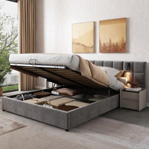 okwish Polsterbett 180x200cm mit USB Ladestation Schlafzimmer Grau ohne Matratze