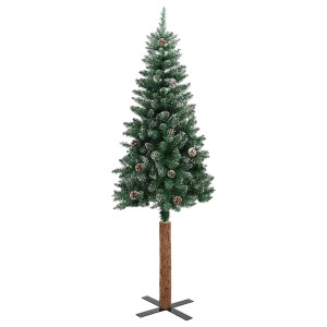 vidaXL Weihnachtsbaum Schlank mit Echtholz und Schnee Grün 180 cm 320961