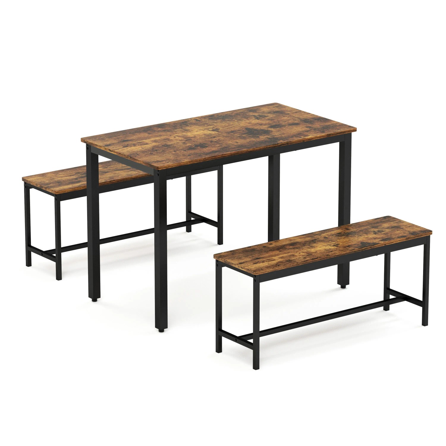 okwish Esstisch Set mit Bänken Küche Wohnzimmer 110x60x75cm Braun Schwarz
