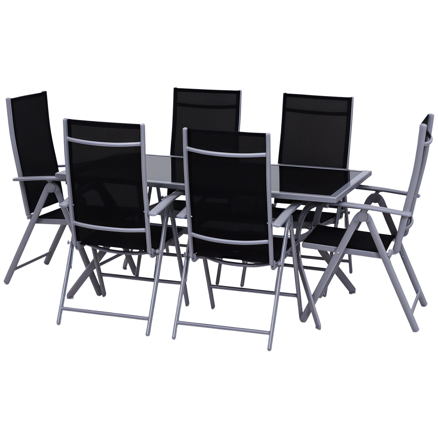 Outsunny Sitzgarnitur Aluminium Texteline-Stoff Sicherheitsglas 7-tlg Schwa günstig online kaufen