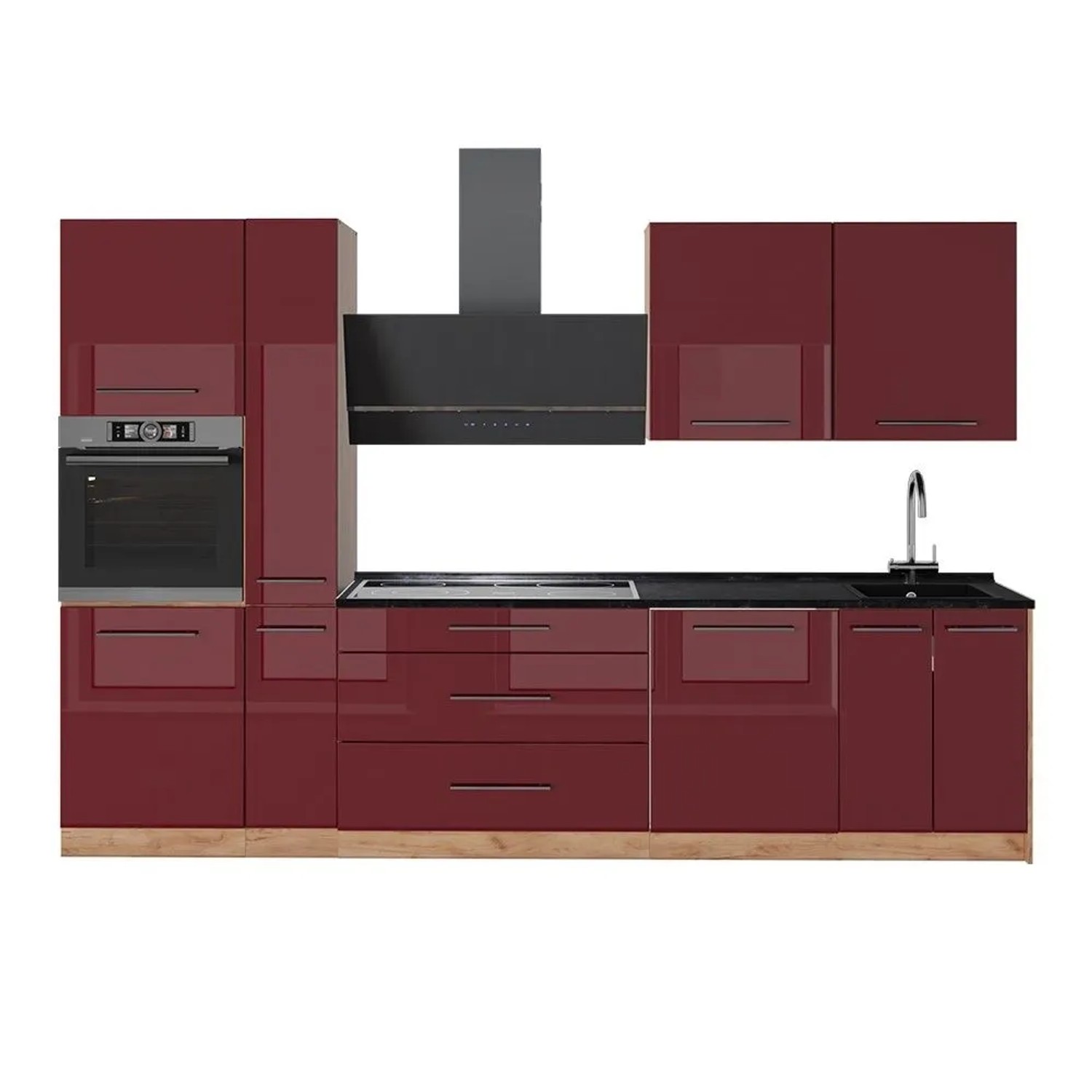 Vicco Küchenzeile Fame-Line Bordeaux Hochglanz/Goldkraft Eiche 310 x 207 AP Anthrazit Art Nr 64304
