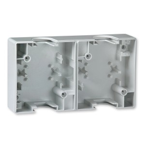 Aling-Conel Aufputz Zweifach-Gehäuse, horizontal, grau. Leergehäuse für Schalter und Steckdosen.