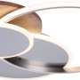 Moderne LED-Deckenleuchte Palma mit Holzdekor und silberfarbenen Ringen, dimmbar und farbsteuerbar.