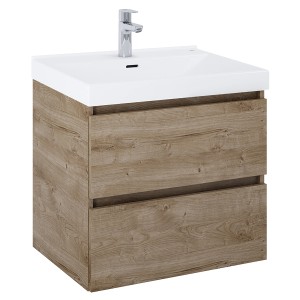 Roca Waschtischunterschrank Evelyne Basic, 60 cm, Canela Eiche mit Waschbecken und zwei Schubladen.