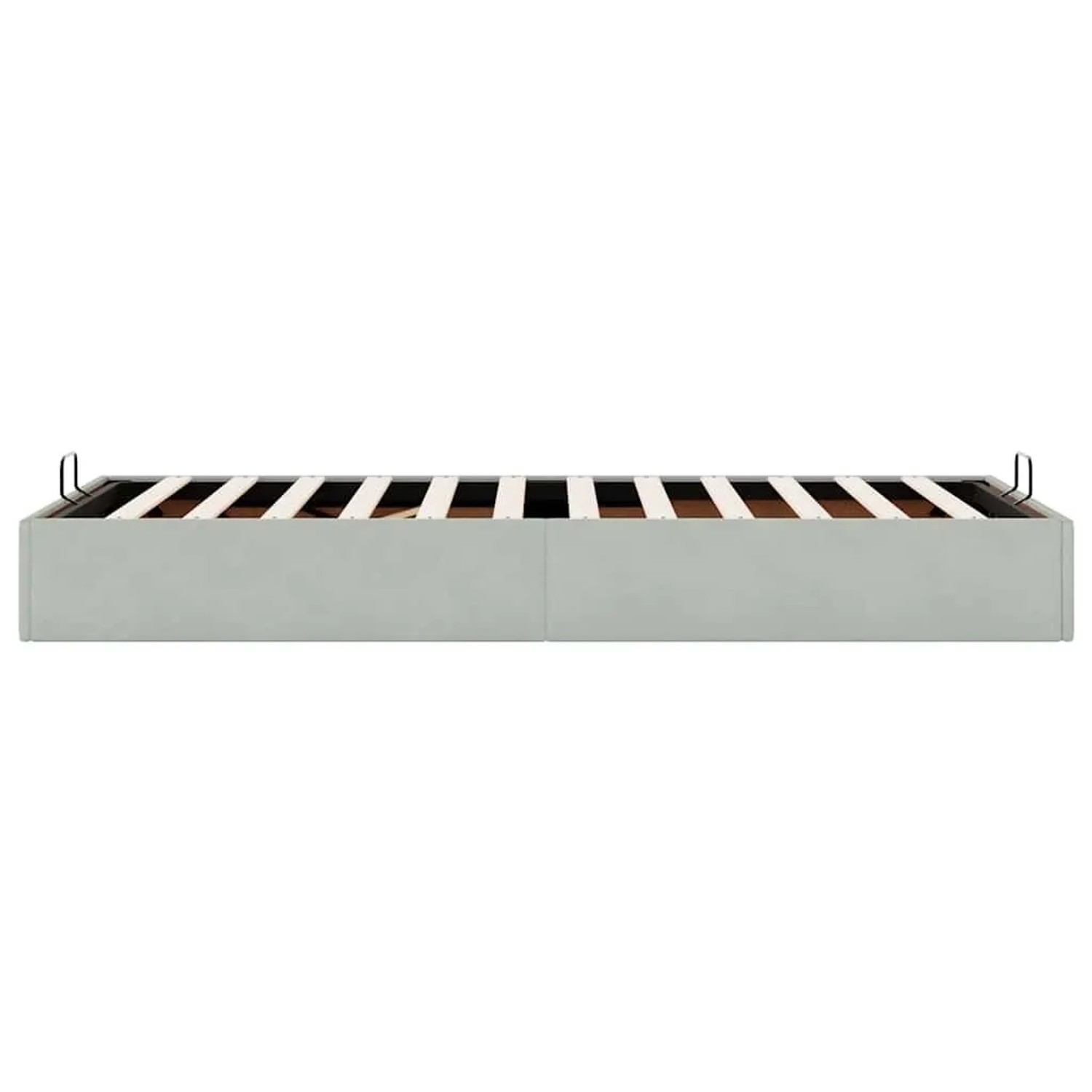 Hellgraues Samt Ottoman-Bett 100x200 cm mit Lattenrost und integriertem Stauraum.