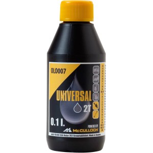 Flasche McCulloch 2-Takt-Öl, 0,1 l, für Kettensägen und andere 2-Takt-Motoren.