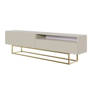 Selsey TV-Lowboard Veldio mit Lamellenfront und Offenem Fach 175 cm Greige mit Goldenem Gestell