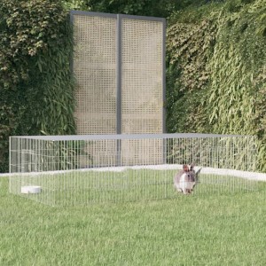 Verzinkter vidaXL Kaninchenkäfig mit zwei Paneelen im Garten mit Kaninchen.