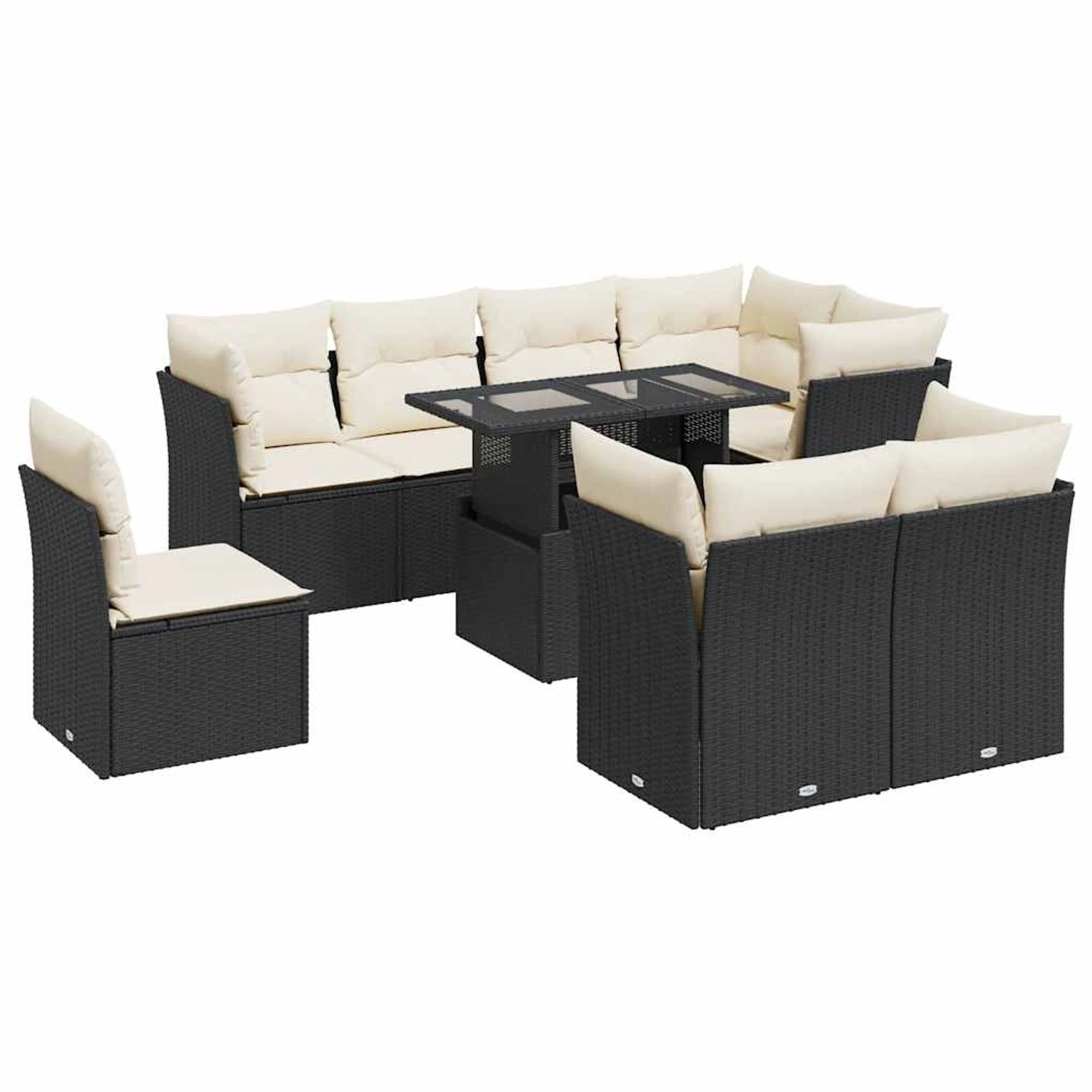 vidaXL 9-Tlg Garten-Sofagarnitur mit Kissen Schwarz Poly Rattan 3326177 günstig online kaufen