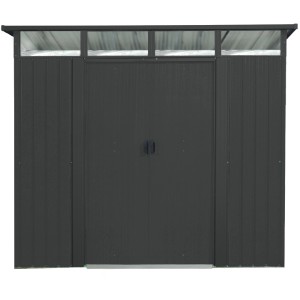 Pergart Gerätehaus Lübeck 89 in Anthrazit matt mit Doppeltür und Oberlichtern.