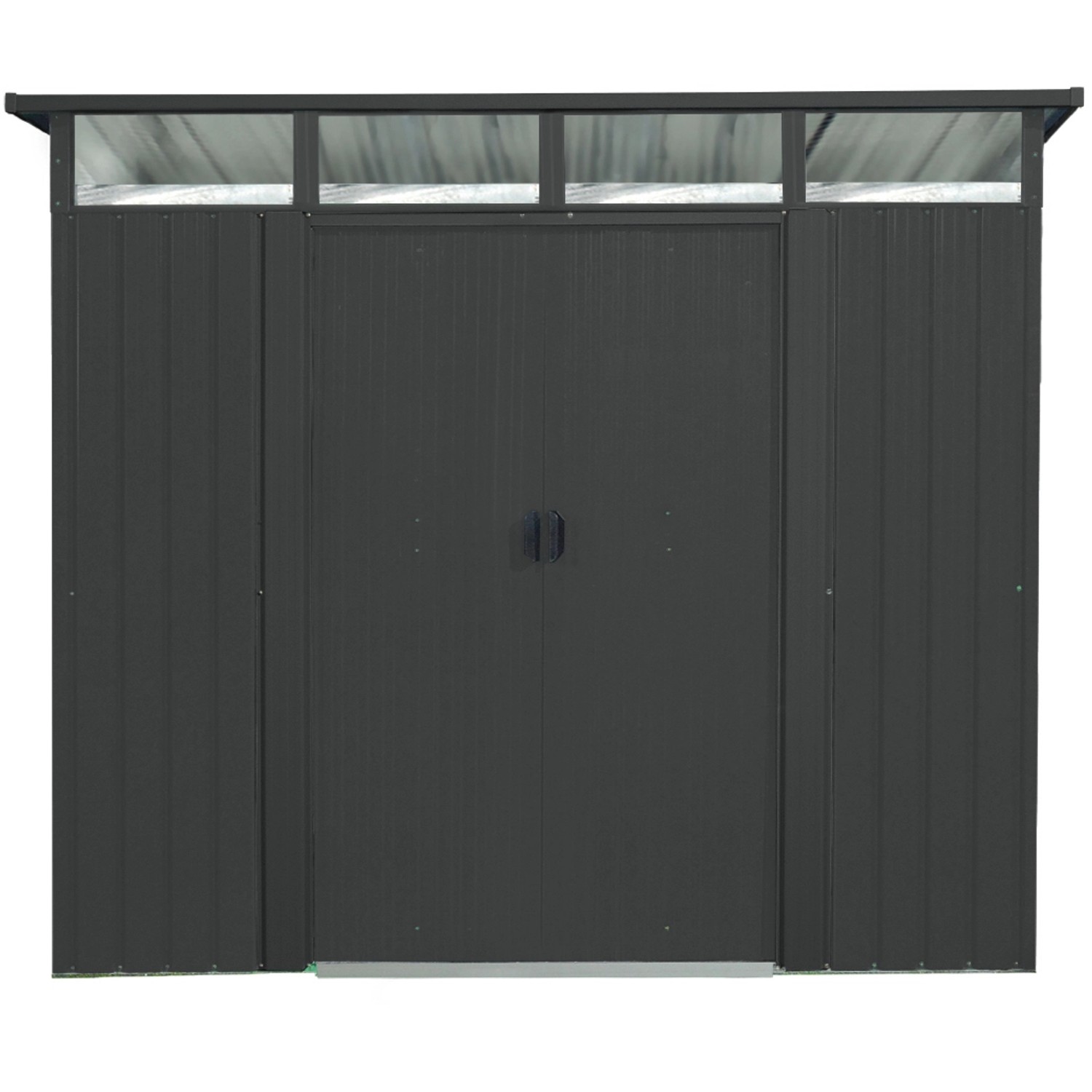 Pergart Gerätehaus Lübeck 89 in Anthrazit matt mit Doppeltür und Oberlichtern.
