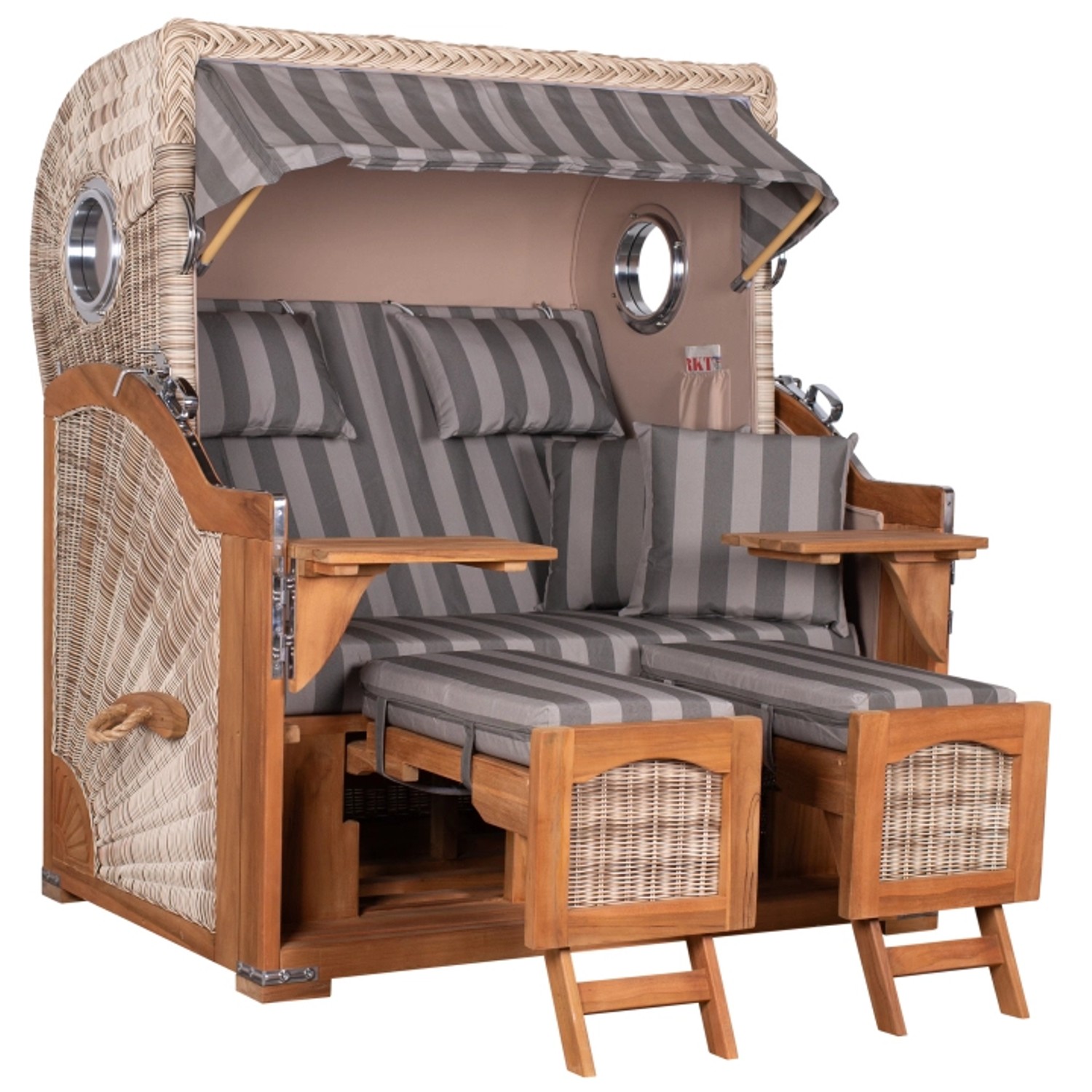 GarWoh Strandkorb Rantum Grande Teak PE Shell Dessin 537