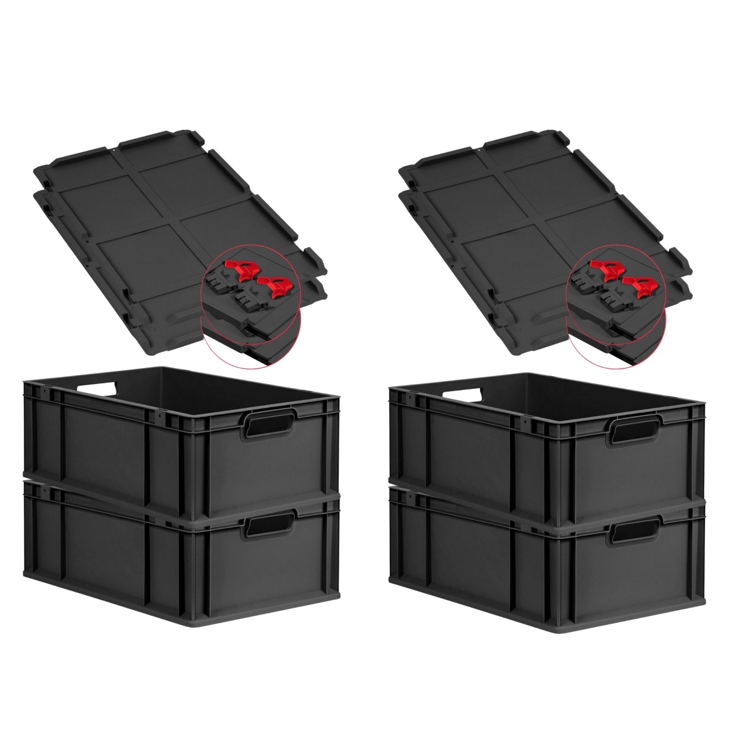 PROREGAL SuperSparSet 4x Eurobox Nextgen Grip Mit Scharnierdeckel Und Roten günstig online kaufen
