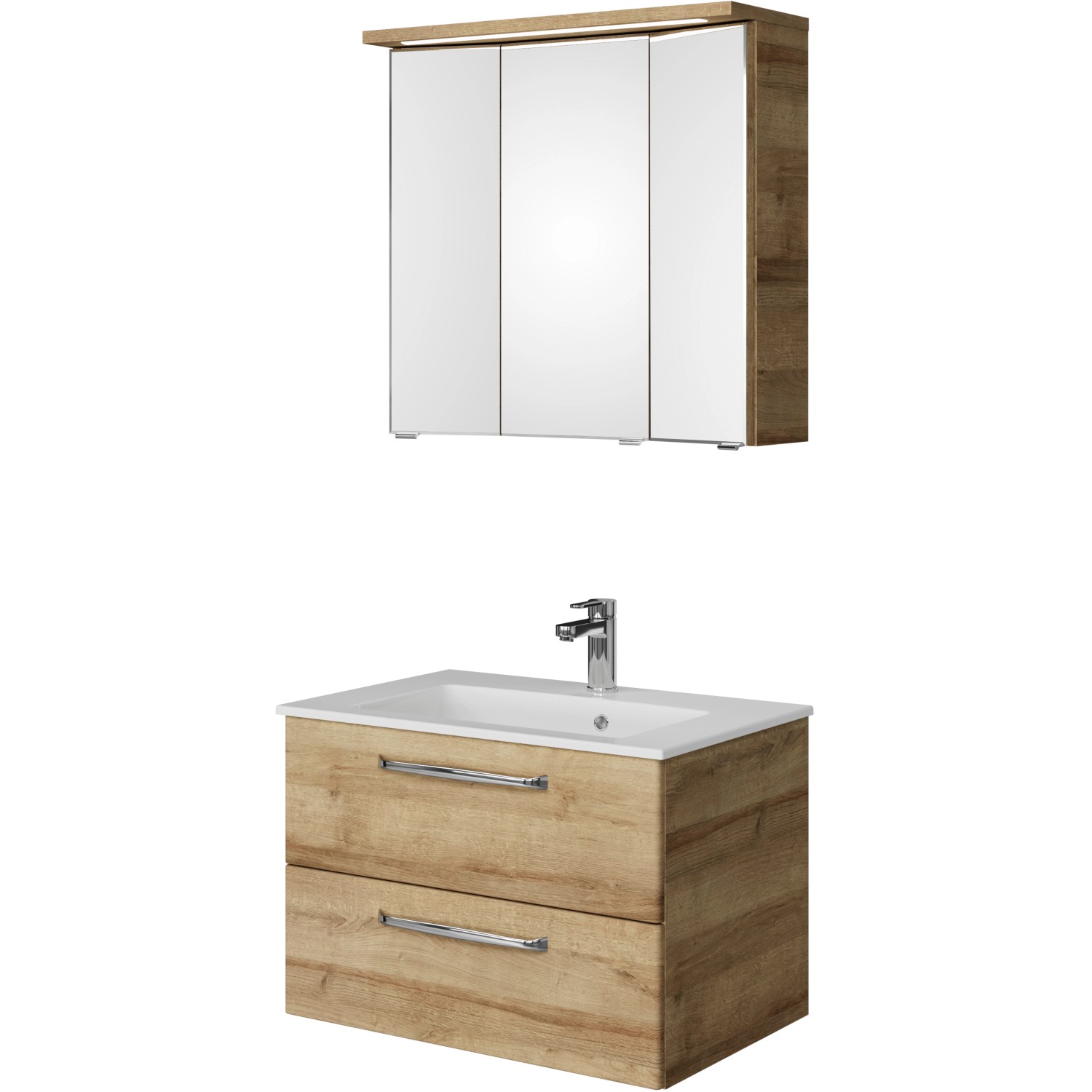 Pelipal Badmöbel-Set Trentino, Unterschrank, Spiegelschrank, 107 cm, Weiß/Eiche Riviera quer NB