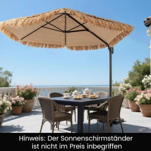 COSTWAY Hawaii Sonnenschirm 270cm mit Strohbesatz und Kurbelmechanismus.