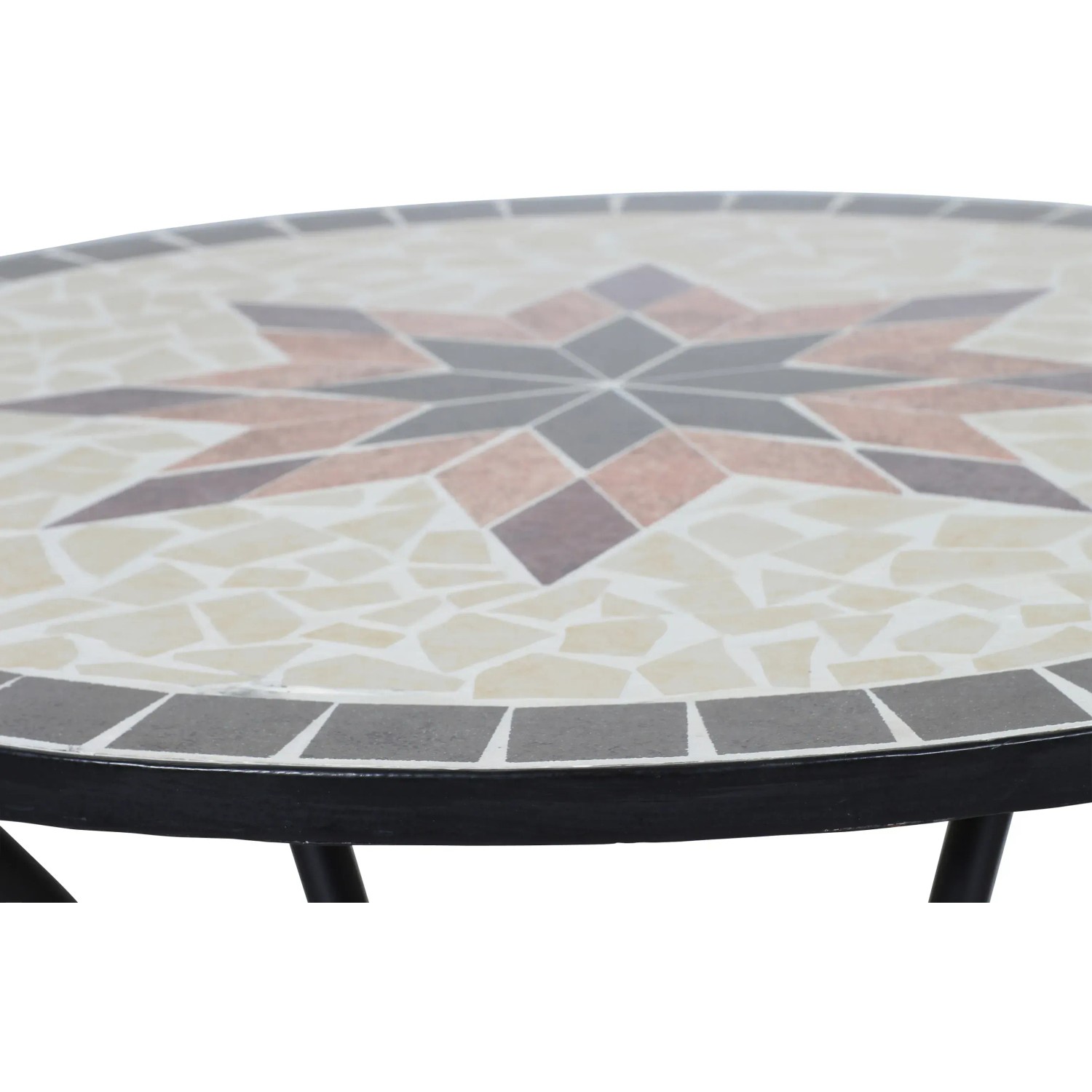 Runder, grauer Siena Garden Gartentisch Stella mit Mosaikmuster und Stahlgestell, Ø 70 cm.