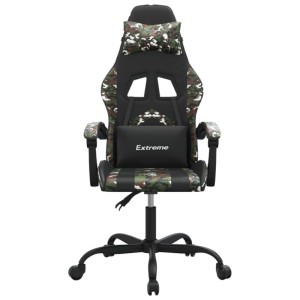 Drehbarer Gaming-Stuhl in Schwarz und Tarnfarben mit Kunstlederbezug.