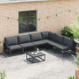 Anthrazitfarbenes 6-teiliges Garten-Sofa-Set aus Stahl mit Tisch und Polstern.