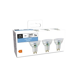 GU10 LED Leuchtmittel, 4 W, neutralweißes Licht für Wohn- und Essbereich.
