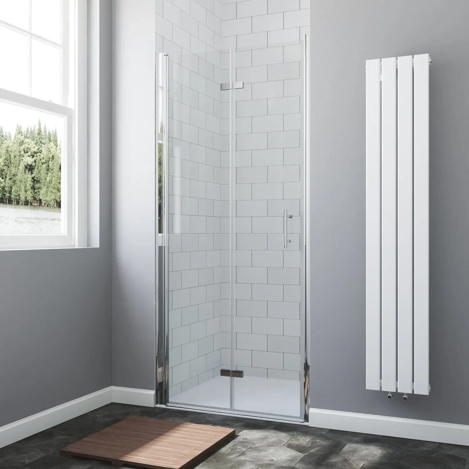 Aquabatos Falttür Dusche, 70x195cm, ESG Glas mit Nano-Beschichtung, platzsparend.