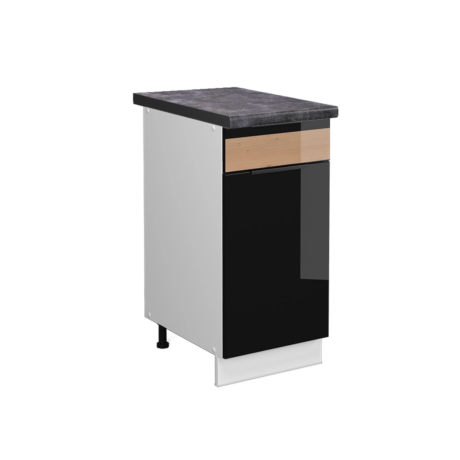 Vicco Küchenunterschrank Fame-Line Schwarz Eiche hochglanz/Weiß 40 cm AP Anthrazit
