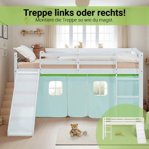 Homestyle4u Kinder Hochbett 90x200 Rutsche Vorhang Grün Kinderbett 2968