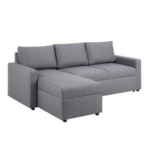Hellgraues ebuy24 Schlafsofa mit Ottomane, Stauraum und Auszug.