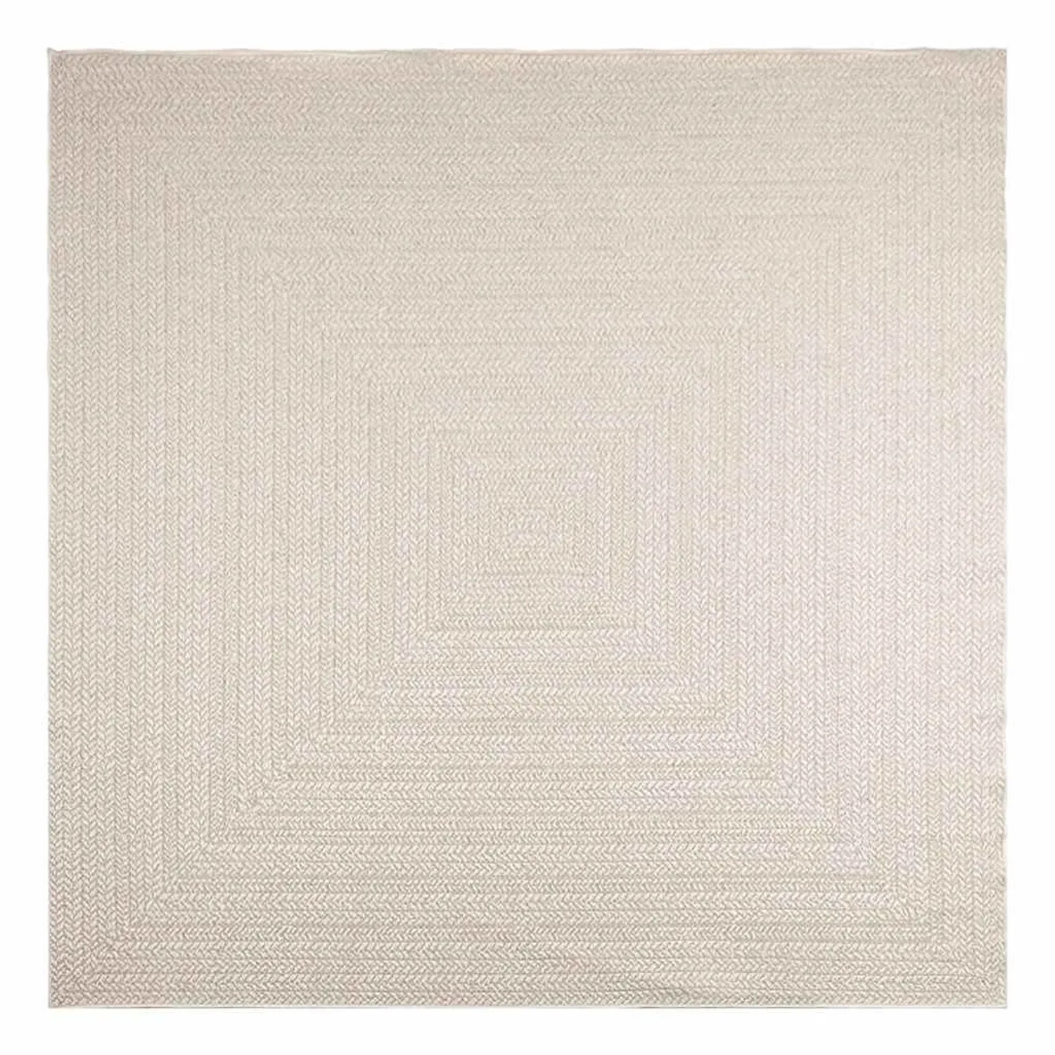 Quadratischer Outdoor-Teppich ZIZUR Creme, 240x240 cm, Jute-Optik, geflochtenes Muster für Garten & Terrasse.