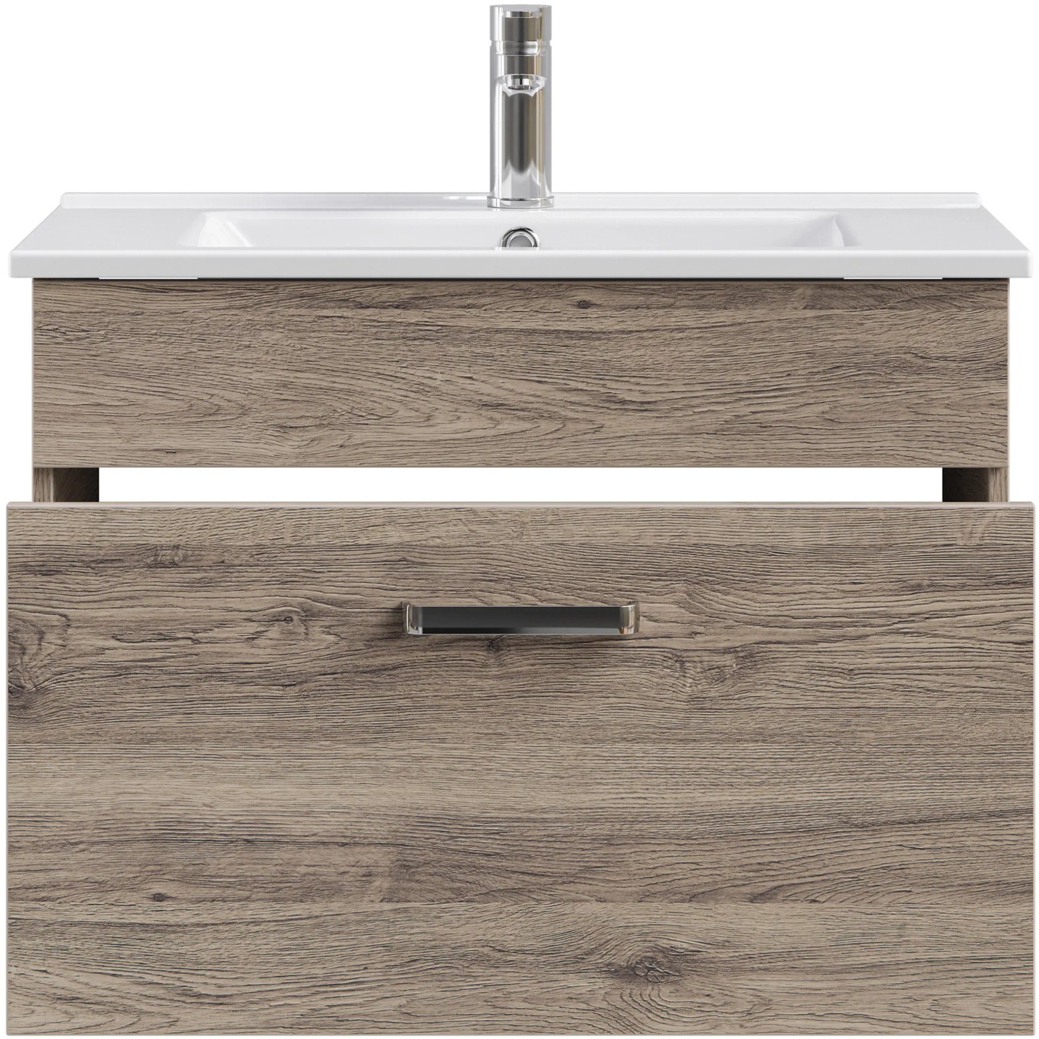 Pelipal Waschtisch Quickset 313, 75 cm, Sanremo Eiche Terra mit Schublade und Keramikwaschbecken.