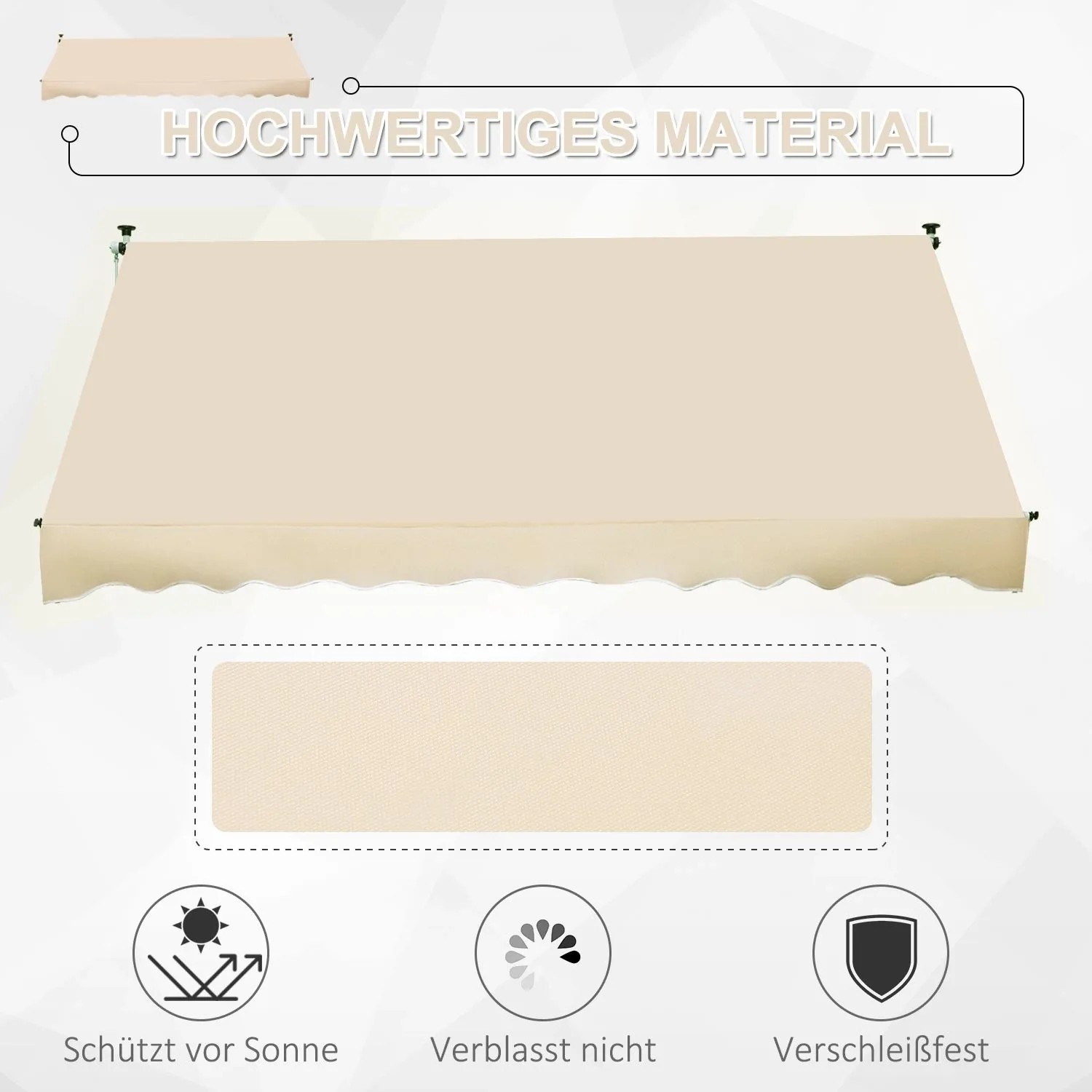 Beige Klemmmarkise 150cm mit Handkurbel für Balkon & Terrasse.