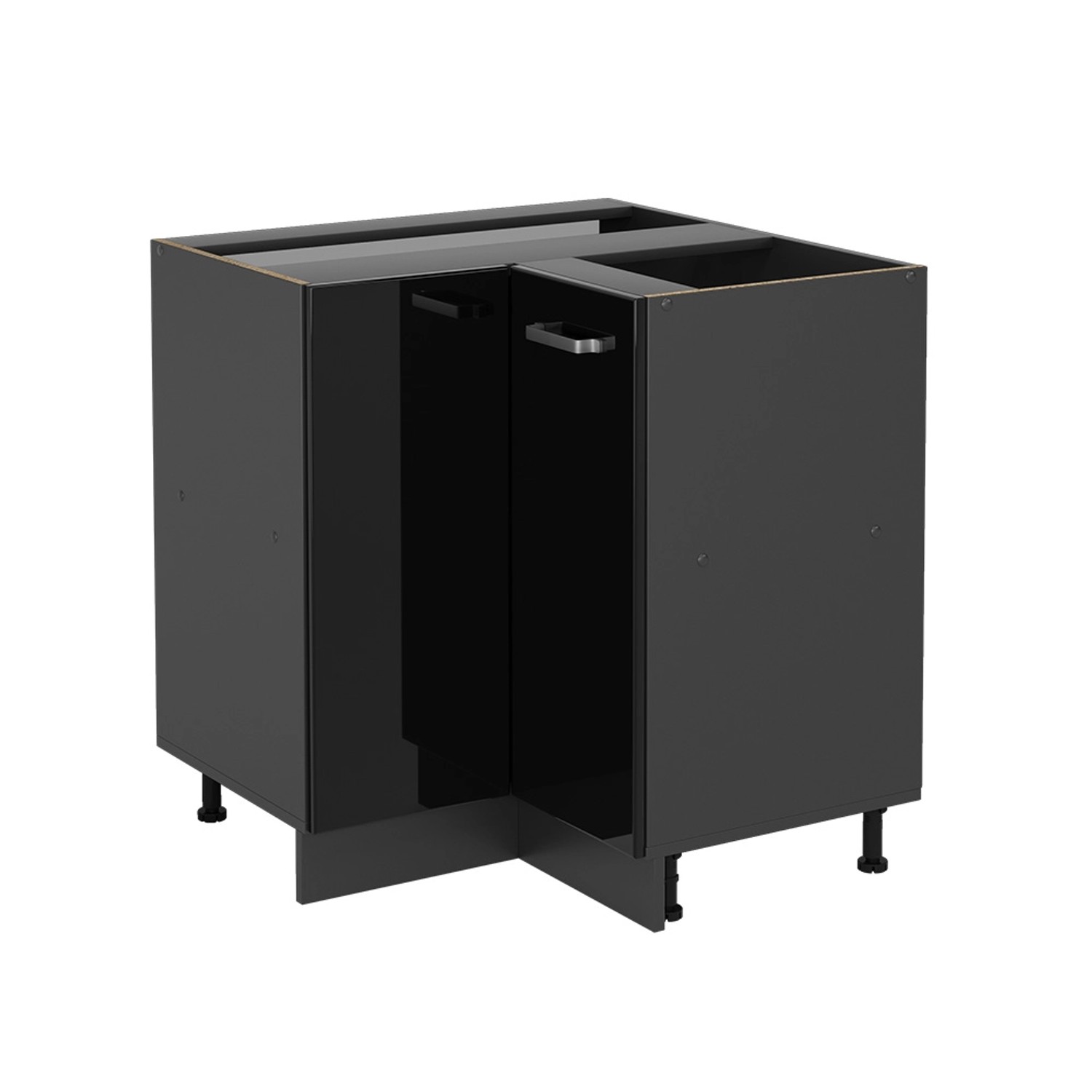 Vicco Eckunterschrank R-Line Schwarz Hochglanz/Anthrazit 76 cm ohne Arbeitsplatte