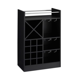 Relaxdays Weinregal Holzwerkstoff Schwarz mit Weinglashalter 96 cm x 63 cm x 35 cm 27 kg
