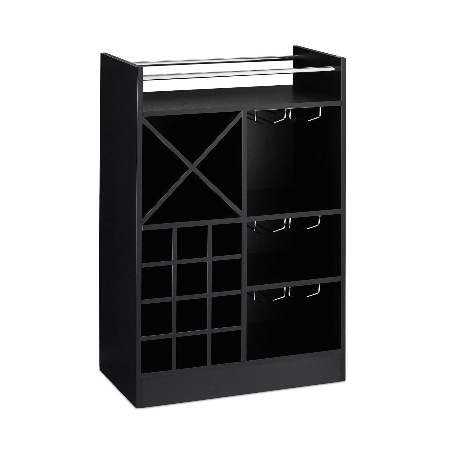 Relaxdays Weinregal Holzwerkstoff Schwarz mit Weinglashalter 96 cm x 63 cm x 35 cm 27 kg