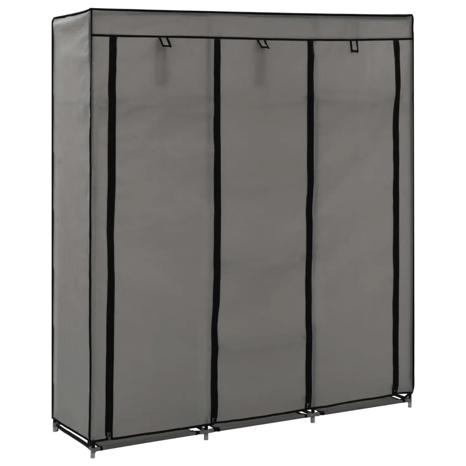 Grauer vidaXL Kleiderschrank (150x45x175cm) mit Fächern und Stangen aus Stoff.