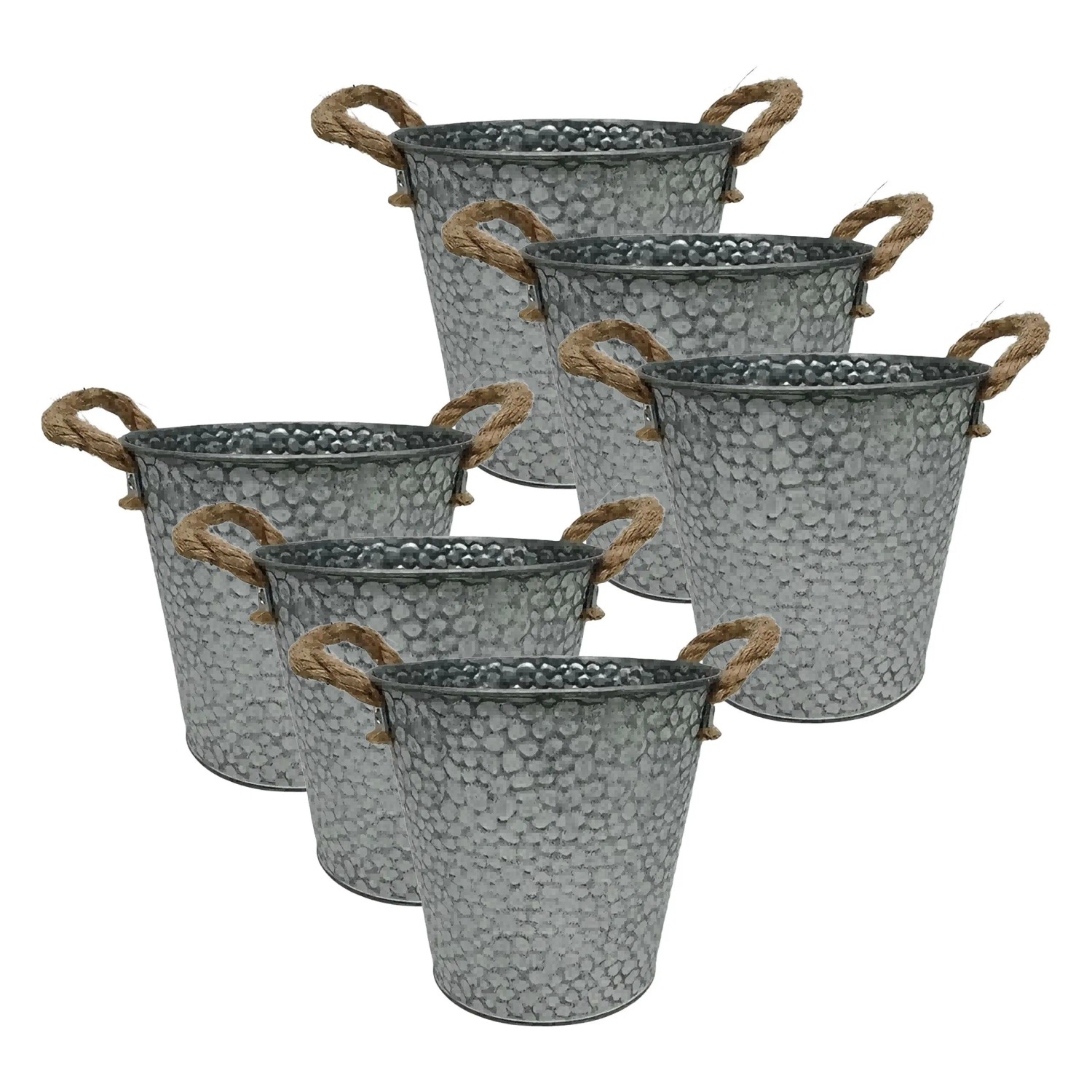 Relaxdays Blumentopf 6er Set Eisen Jute Silber Natur Mit Henkel 16 cm x 15 cm