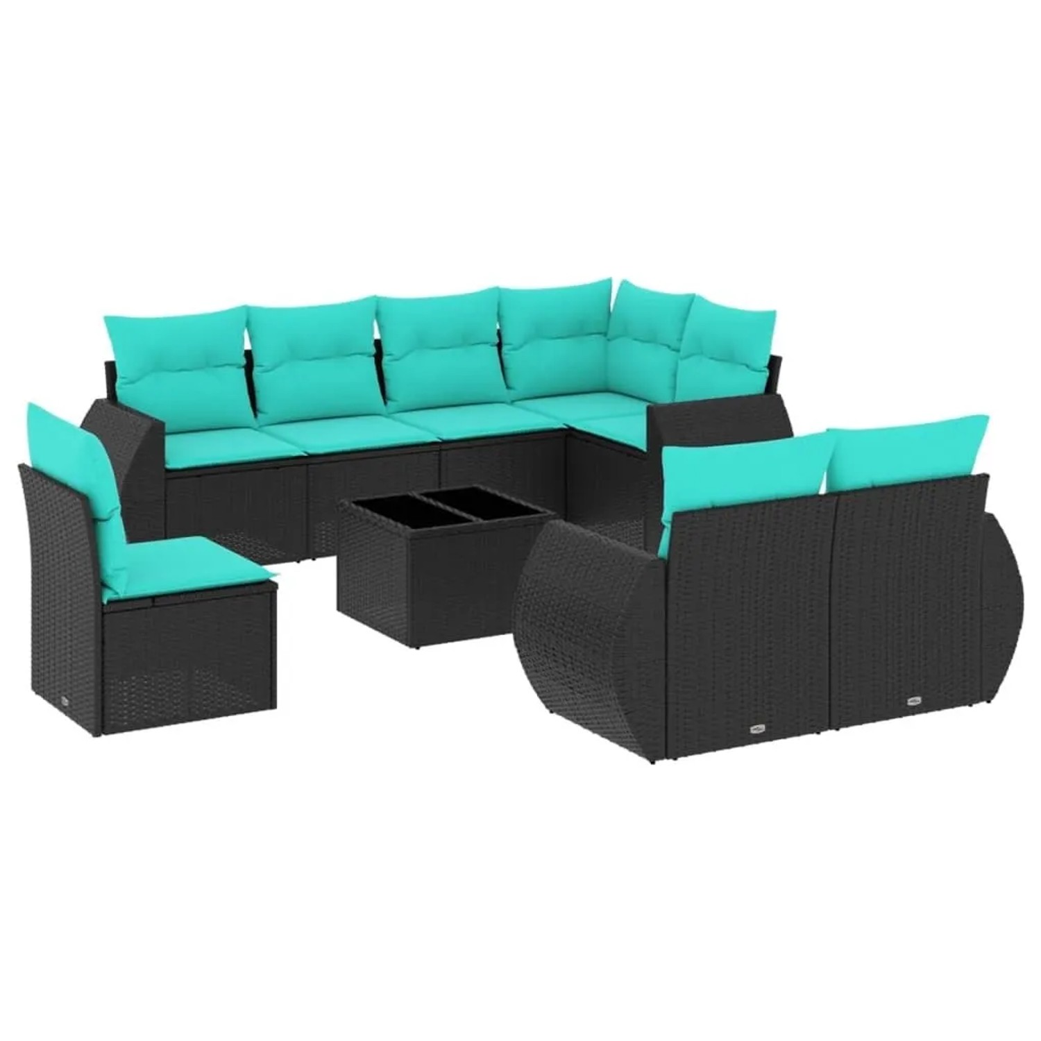 vidaXL 9-Tlg Gartensofa-Set mit Kissen Schwarzes Polyrattan 3221646
