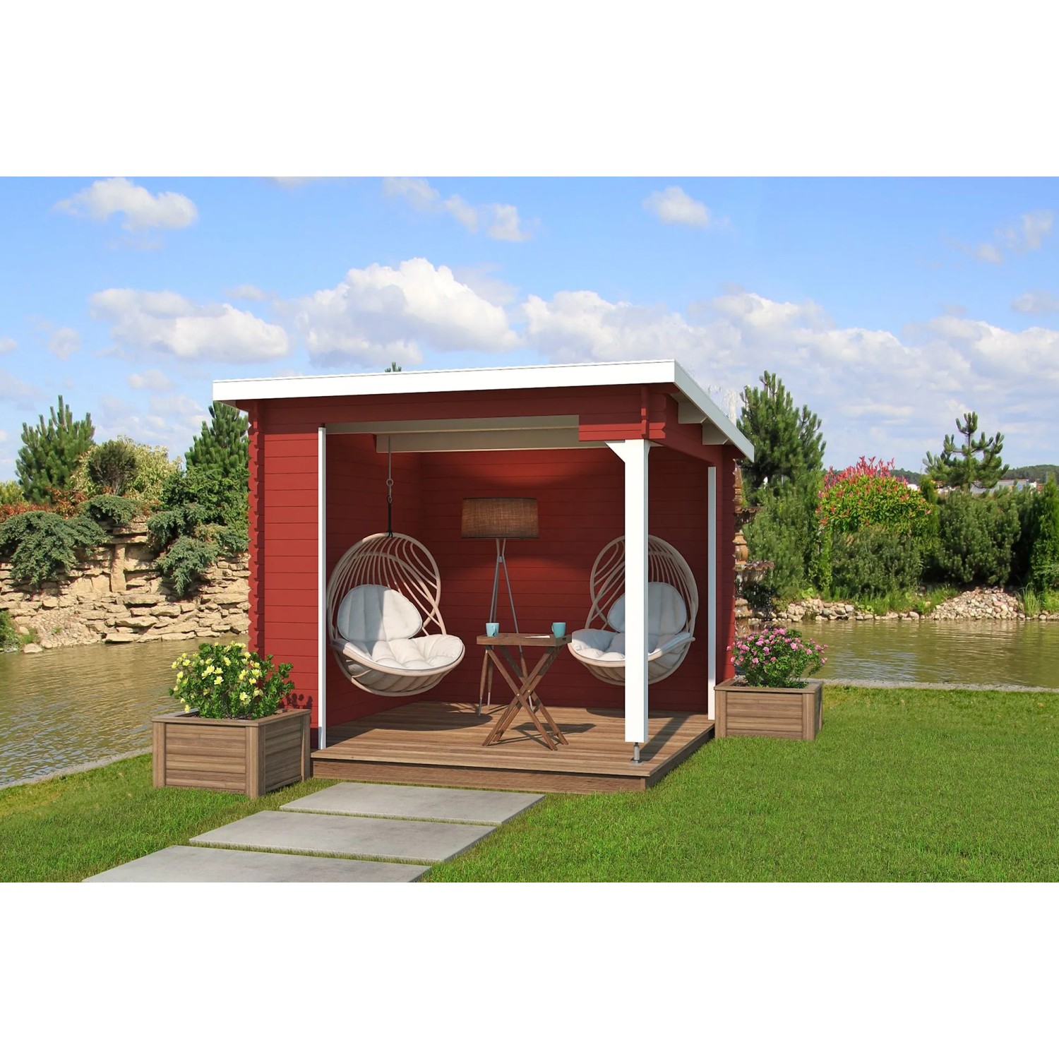 Lasita Holz-Gartenhaus Buffalo 275 Flachdach Lasiert 275 cm x 275 cm