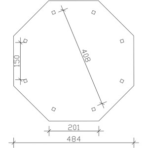 Grundriss Skan Holz Pavillon Lyon Größe 2, 8-Eck, Maße: 484x408 cm, Pfostenabstand 150cm.