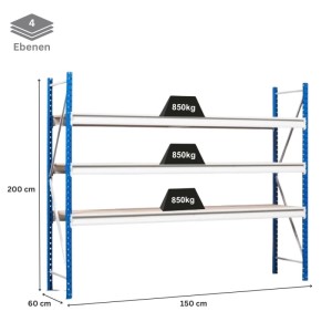 PROREGAL Weitspannregal Maximus Pro Grundregal mit 4 Ebenen, lichtblau/lichtgrau, Fachlast 850 kg.