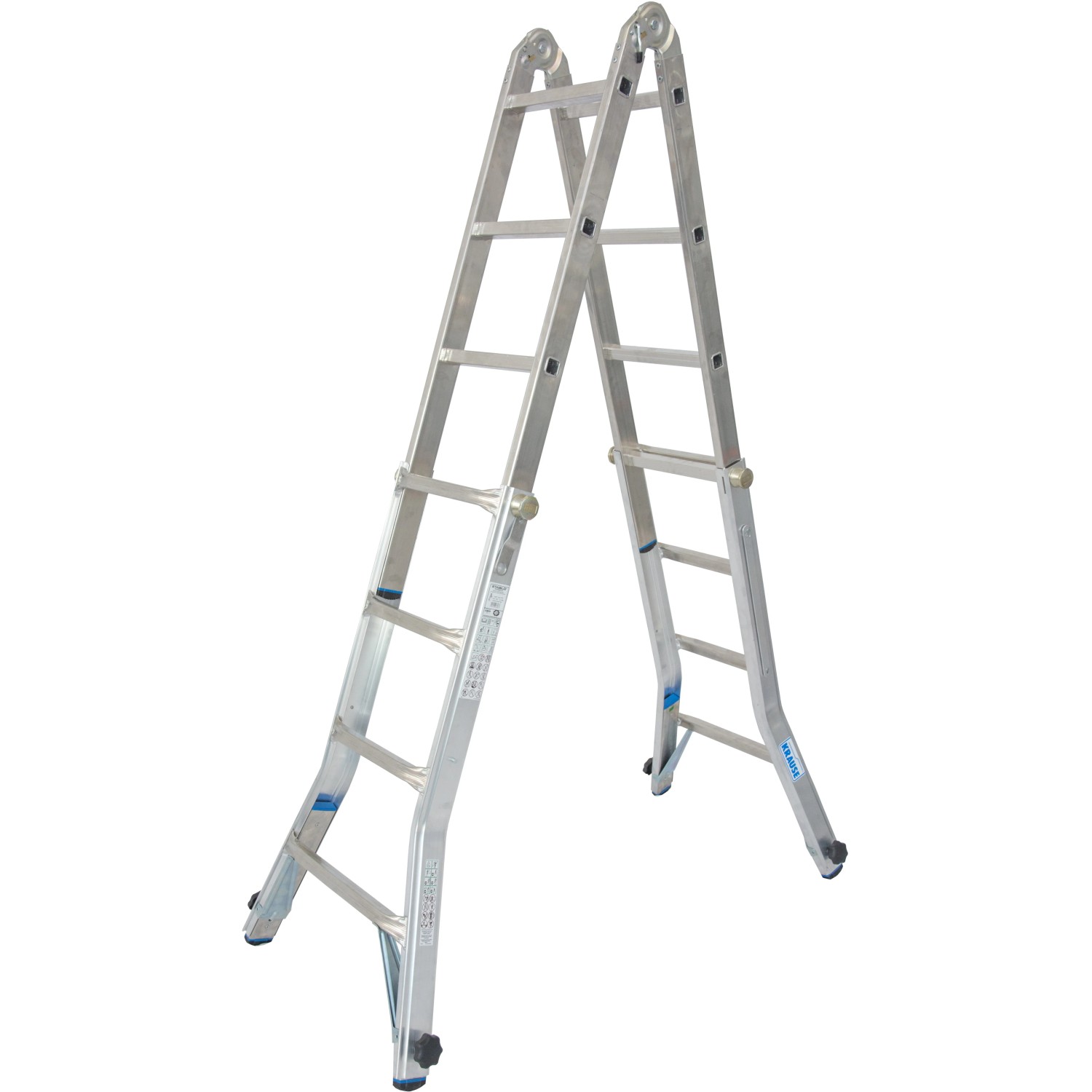 Krause Stabilo Gelenk-Teleskop-Leiter, 4x4 Sprossen, als Stehleiter aufgebaut.