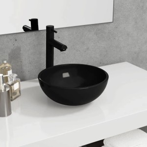 Schwarzes vidaXL Waschbecken aus Hartglas, rund, 30x12 cm. Modernes Design für Bad und WC.