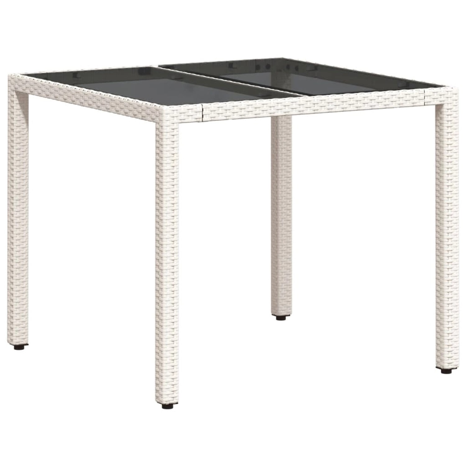 vidaXL Gartentisch mit Glasplatte Weiß 90x90x75 cm Poly Rattan 368123 günstig online kaufen